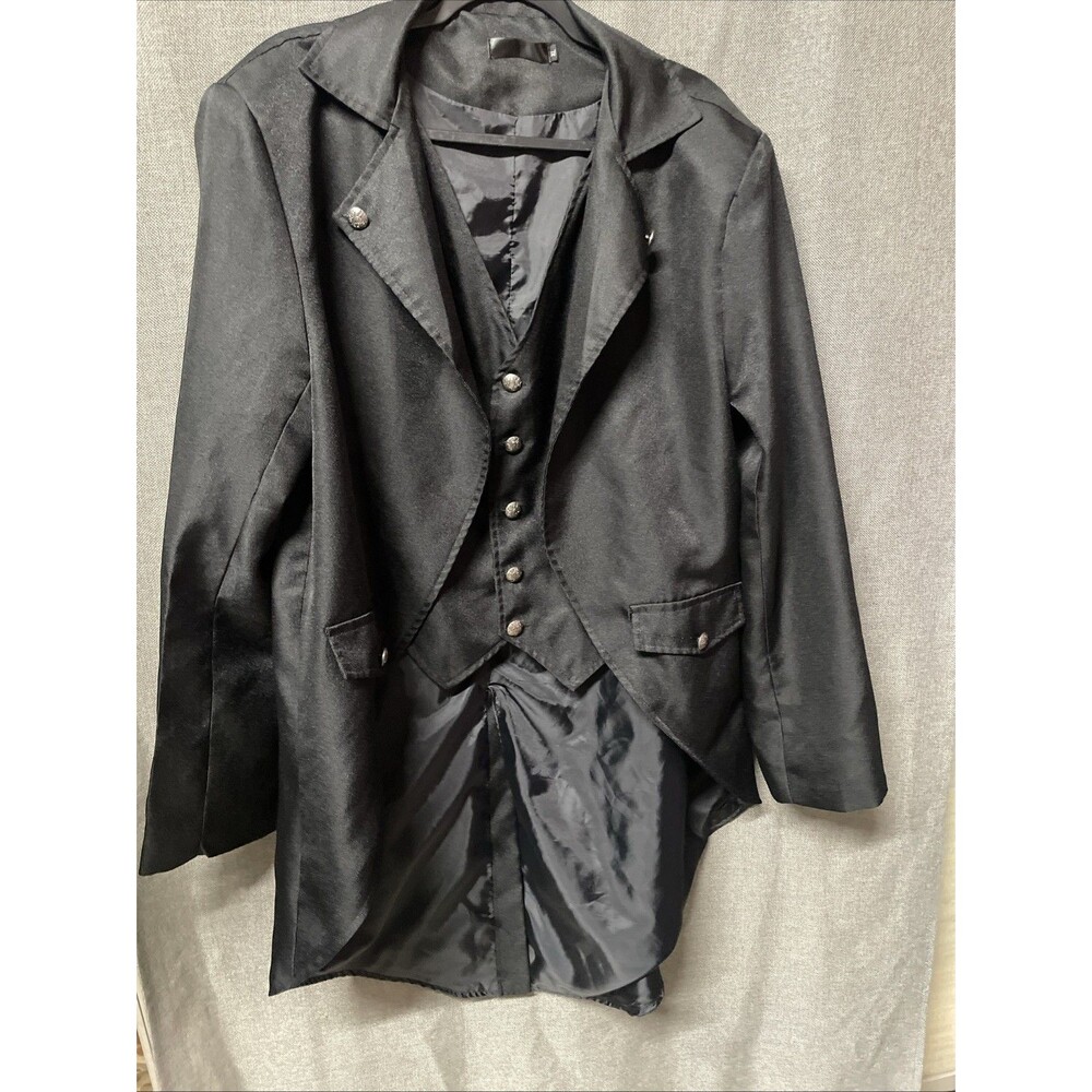 Men's Black Gothic Steampunk Victorian Tailcoat Jacket‎ with Integrated Waistcoa